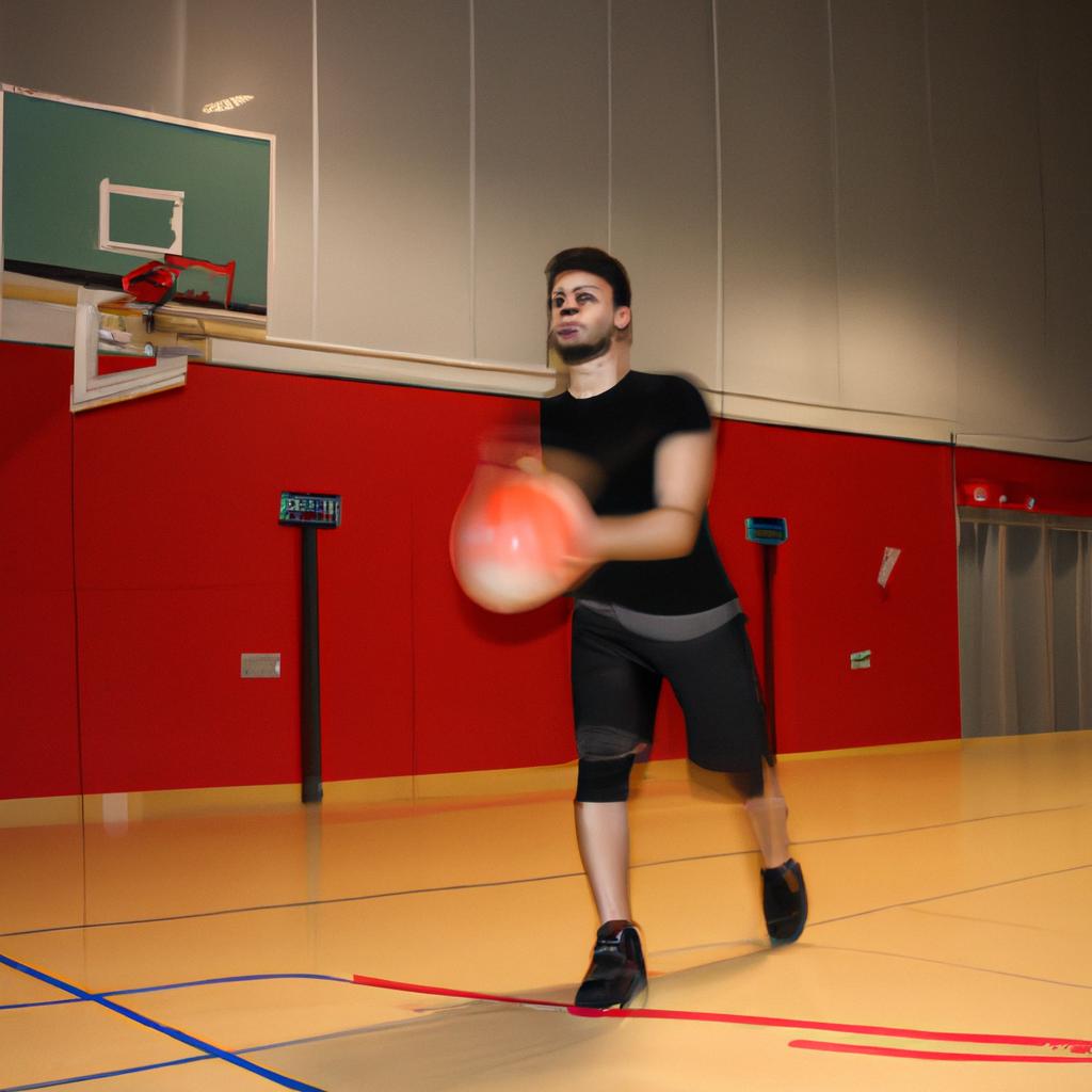 Man playing basketball in gym